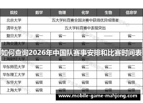 如何查询2026年中国队赛事安排和比赛时间表